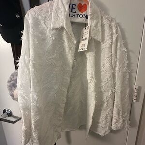 Zara White Feather Textured Blouse Brand New w Tag